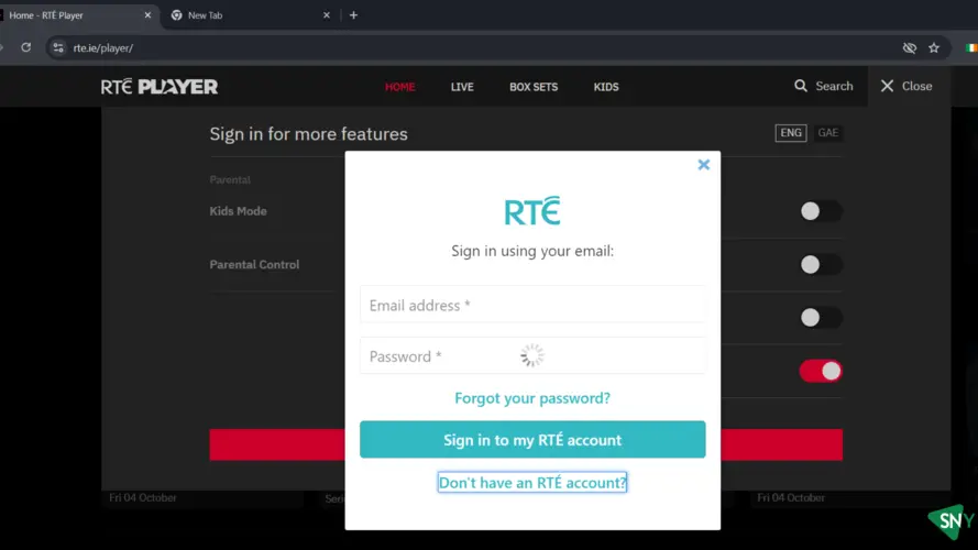 2) Click on Sign in option on left side and this will appear click on Rte player sign up