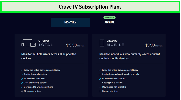 Crave Tv Subscription Plans