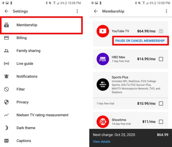 Cancel YouTube Tv Subscription Android